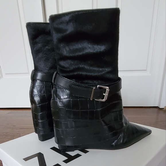Schutz jorian crocodile embossed leather wedge booties - Picture 4 of 6